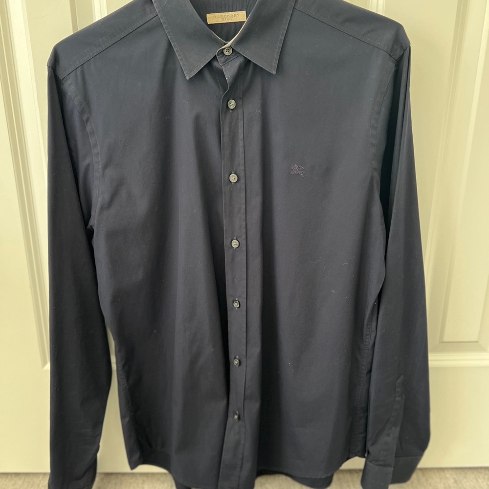 Men's Burberry Navy Blue Dress Shirt- Size L